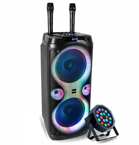 Ibiza Sound – Pack Karaoke Altavoz Columba-Karaoke USB Bluetooth TWS 1000 W – 2 micrófonos inalámbricos – Proyector LED PARTY-PAR181 Fiesta