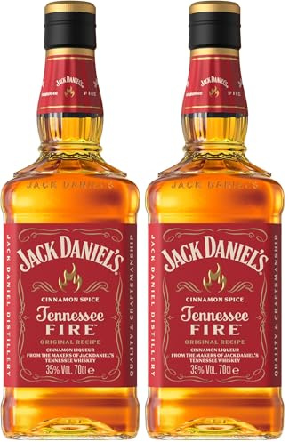Jack Daniel's Tennessee Fire Whiskey, Fusión Jack Daniel's Old No.7 y Canela de Ceylán, Acabado Picante, 35% Vol. Alcohol, 700ml (Paquete de 2)