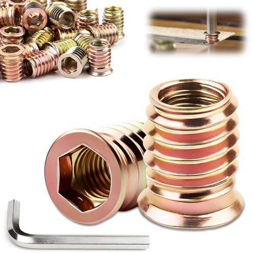 TXXATX Tuercas para Madera M5x15 mm Tuercas Atornilladas 25 Piezas Insertos Roscados Hexagonal Casquillo Roscado para Muebles de Madera Estanterías Bancos Trabajo Muebles Jardín