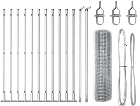 vidaXL Zaunpfosten Set mit Netzroll 25 x 0.5 m – Langlebige Metalllösung für deine Außenzäune