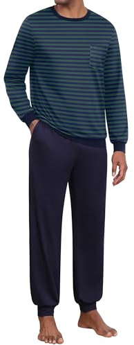 Ekouaer Mens Pyjamas Set Pjs Set with Cuffed Cosy Long Sleeve Lounge Wear Jersey Pajamas for Men Stripe Sleepwear with 2 Pockets Tartan Nightwear Checked 2 Piece Pijamas