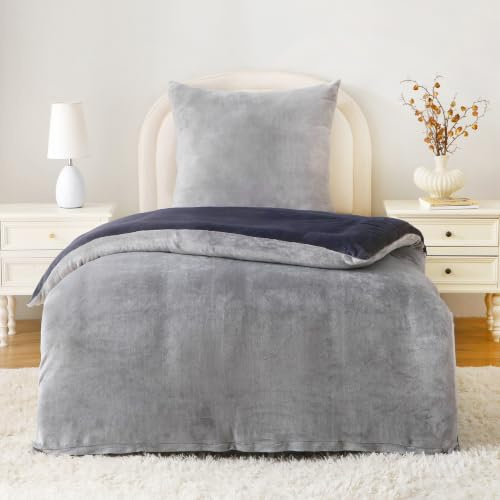Viviland Winter Flanell Bettwäsche 135x200cm Bettdeckenbezug-Set Für Winter 1 Kissenbezüge 80x80cm- Grau Fleece Dicke Winterbettwäsche - Warme Kuschelige Bettdeckenbezug mit Reißverschluss