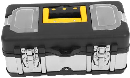 HOMSFOU 17-inch Stainless Steel Tool Storage Case Double Layer Thickened Portable Toolbox Handle for Travel and Workshop