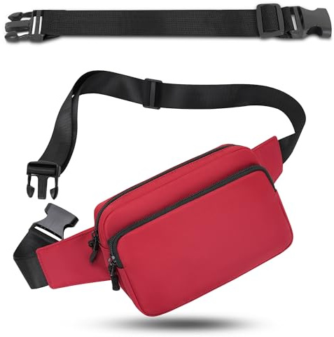IHIGOGOFA Sac Banane Taille Homme Femme Ville Sacs Banane Unisexe avec Ceinture allongée de 30 cm Ceinture réglable pour la randonnée d'entraînement en Plein air (Rouge)