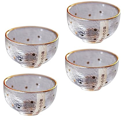 Sosoport Copa De Sake De Vidrio Borde Dorado, Taza De Té Resistente Al Calor, Estilo Japonés, 4 Piezas, Tamaño Pequeño, para Ceremonias y Bebidas Tradicionales
