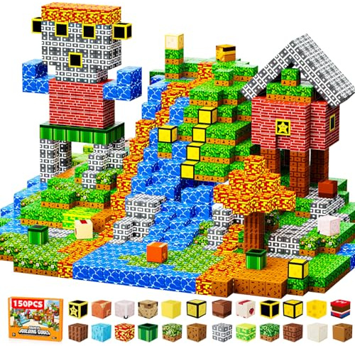 ZUBARR 150 PCS Magnetic Blocks, 2X Magnetic Force, 0.8in, Magnetic Building Blocks Cubes for Kids, Magnet Toy for Boys or Girls Age 3+, Stacking Magnets, School STEM Toys for Christmas Birthday Gifts