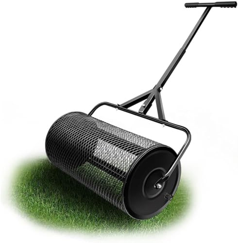 Rullo spargitore per prato e giardino con manico a T per una distribuzione efficiente del terreno e del muschio di torba, ideale per la manutenzione di terrazze e giardini