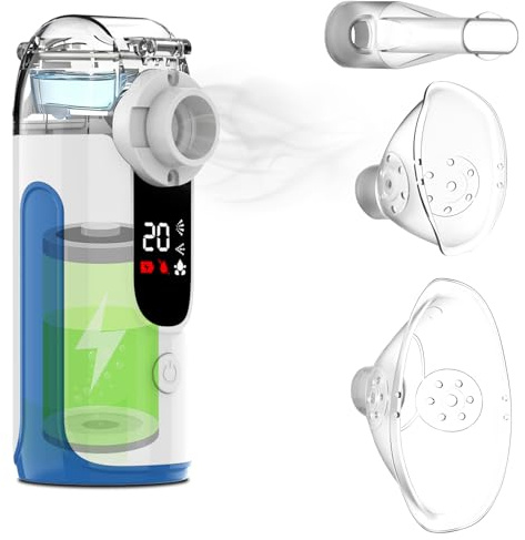 Inhalationsgerät für Erwachsene und Kinder, NEEMOSI Ultra-Leise Inhaliergeräte (mit 2 Masken und einem Mundstück), 1200mAh Hochkapazitätsbatterie – Inhalator Geeignet für Reisen und Hausgebrauch