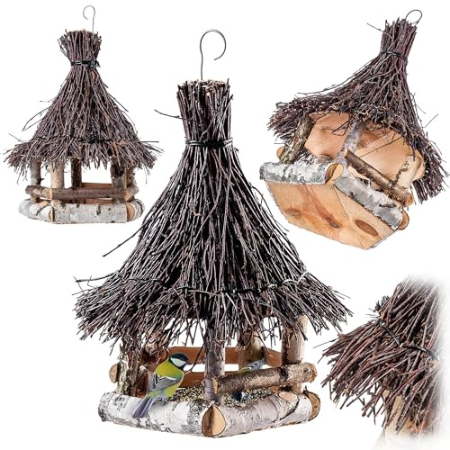 KADAX Vogelfutterhaus zum Aufhängen, Vogelhaus aus Birkenholz, dekoratives Futterhaus für Garten & Balkon, wetterfestes Vogelhäuschen aus Holz für Wildvögel