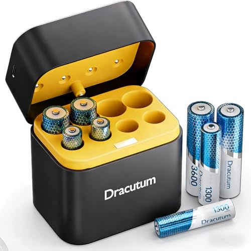 Dracutum 1.5V AA AAA Rechargeable Lithium Batteries with Charger, 4 3600mWh Double AA Batteries and 4 1300mWh Triple AAA Batteries, 3 Hours Fast Charge, 2000 Cycles