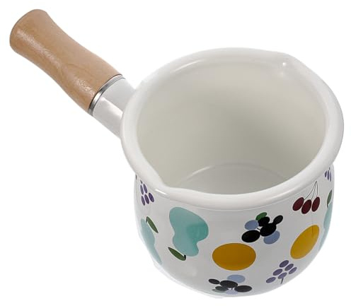 MOLUCKFU Pentola Per Latte Smaltata Con Manico Lungo, Bricco Per Alimenti Per Bambino, Compatibile Con Fornelli a Induzione e a Gas, Vasetto Scalda Burro Per Cucina Casalinga