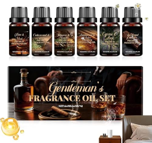 Aromatherapy Oils for Diffuser - 6 Piece Cold Pressing Air Freshener Set, Long Lasting Natural Elegant Oil for Humidifier Home Car Perfume Candle Making Soap Sauna Hair Shampoo, Fragrance Kit