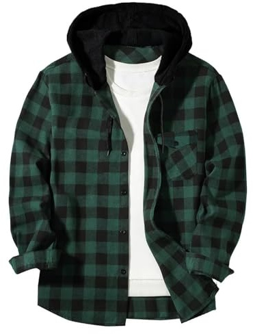 Genérico Camisa de Cuadros con Capucha para Hombre, Manga Larga, Botones, Estilo Casual y Moderno, Actividades diarias y al Aire Libre
