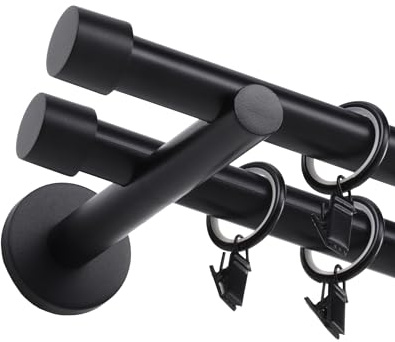 Fenster DEKOR - Gardinenstange Schwarz - Gordijnroede 400 cm - Elegante Modern Vorhangstange - 2-läufig stange vorhang - Karniesabschluss wählbar - Vorhang Stangen Schwarz Kappe