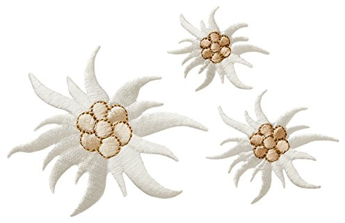 MQ Edelweiss MD 2-2869 Lot de 3 écussons thermocollants à repasser Blanc adulte Env. 3-6 cm