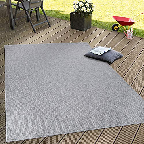 Paco Home Matta Utomhus Flatvävd Matta Balkongmatta Naturlig Look I Grått, Storlek:140x200 cm