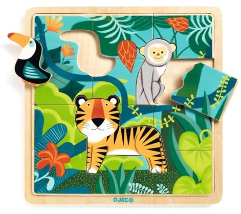 DJECO- Dschungel emboîtable Puzzle Jungle, DJ01810, Multicolore
