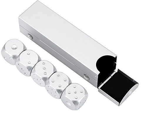 Set di Dadi a 6 Facce in Lega di Alluminio 5 Pezzi con Scatola di Immagazzinaggio per Gioco da Tavolo Club Dadi da Gioco Premium Argento Scatola Rettangolare