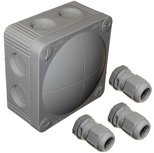 Wiska 308/5 Kombi-Abzweigdose mit 3 x GLP20+ IP68 Kabelverschraubungen für Außenverdrahtung, Grau