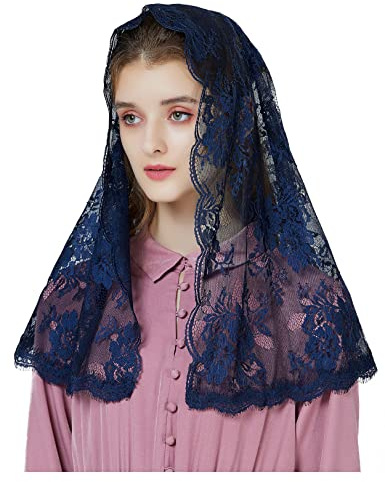 BEAUTELICATE Spitze Mantilla Schal Schleier Tüll Stola Schwarz Blau Für Damen Kirche Messe Kapelle Katholisch Braut V115