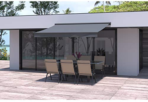 CONCEPT USINE - Lozio - Store Banne Motorisé 3x2,5m, Gris, Aluminium et Polyester Hydrofuge, Protection Solaire avec Télécommande, Fixations Murales Incluses