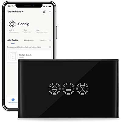 LoraTap Interruttore Tapparelle WiFi Nero, Interruttore Parete Touch Smart Comando per Tapparelle Elettriche e Persiane Avvolgibili, Controllo Vocale con Alexa, Controllo App Smart Life