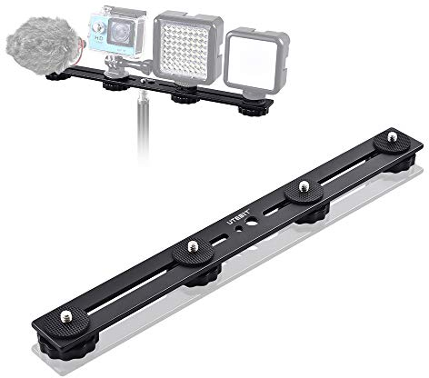UTEBIT Estabilizador Camara, Soporte para Zapata de Flash Dual de 30 cm / 11.8 Soporte Camara con Tornillo de 1/4 Soporte para Gopro para Cámara DSLR Luz de Flash LED Micrófono