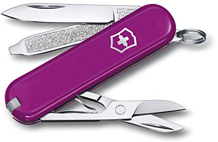 Victorinox, Classic SD, Coltellino Svizzero, Originale, Multiuso, Campeggio, 7 Funzioni, Lama, piccola, Lima per unghie, Magenta