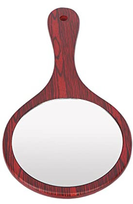 Espejo de Madera Vintage, Espejo de Mano, Fácil Almacenamiento, Rojo, Cómodo, Agarre, Orificio para Colgar, para Hoteles, Uso Doméstico, Peluquería