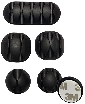 5 Stück Kabelhalter Set schwarz selbstklebend 3M Kabelclips Kabelführung Kabelmanagement für den Schreibtisch USB Ladekabel Kabelklemmen Stromkabel Audiokabel