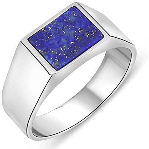 Siegelring Lapislazuli Stein Blau 925er Silber Rhodiniert Anlaufgeschützt für Damen und Herren