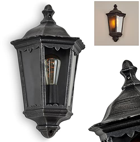 HOFSTEIN Außenwandleuchte Hongkong, Außenwandlampe aus Metall/Glas in Schwarz-Silber/Klar, Wandleuchte Up im Retro/Vintage/Landhaus-Design, E27, IP44, Eingangsbereich, Terrasse, Haustür, Hof
