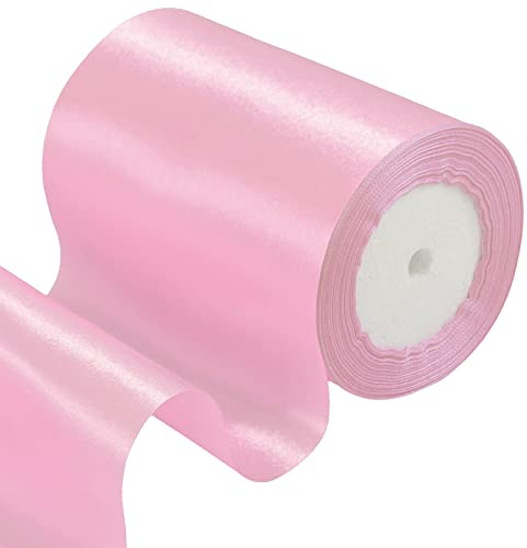 POPOYU Satinband, 10 cm breit, 22 m, 10 cm breit, rosafarbenes Satinband, Polyesterband für Ostern, Geschenk, für Tür, Stuhl, Fenster, Hochzeit, Auto-Dekoration