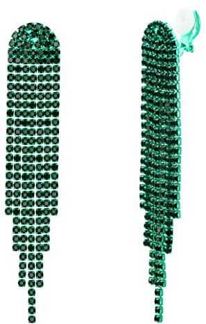 Clearine Quaste Ohrclips Mode Lange Tropfen Kronleuchter Funkeln Strass Kristall Clip-on Ohrringe für Damen Klar Silber-Ton