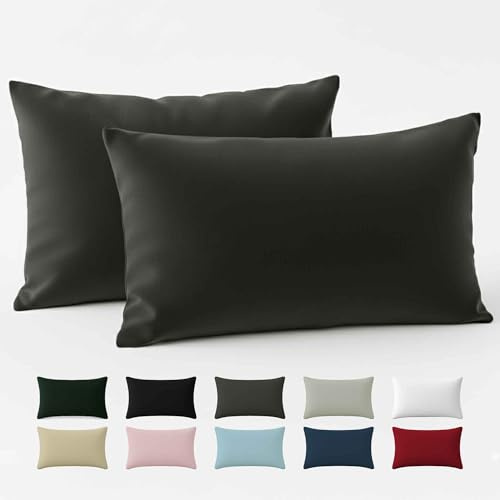 Dreamzie Kissenbezug 30x50 Renforcé Baumwolle (2er-Set) - Anthrazit - Dicht gewebt mit 57 Fäden/cm² - Kissenbezug 50x30 - Oeko Tex Zertifiziert