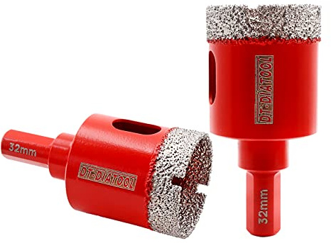 DT-DIATOOL Diamond Drill Bit 32mm 2pcs Vacuum Brazed Diamond Hole Saw with Triangle Shank Drilling Porcelain Tile Ceramic Marble Granite Masonry Quartz