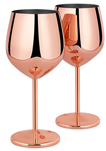 Livole Cocktailgläser aus Edelstahl, Rotweingläser mit Stiel, Unzerbrechlich Weingläser, 18Oz 550ml Sektgläser, Champagner Gläser Set für Partys, Picknicks, Camping, Roségold (2er Pack)