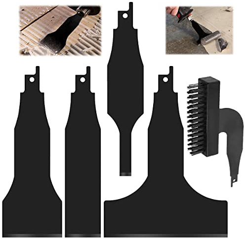 5-Piece Spatula & Shovel Brush Set - Includes Reciprocating Saw Saber Blades & Wire Brush, Ideal for Rust & Dirt Removal