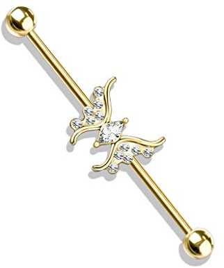 beyoutifulthings Industrial-Piercing Kristall Schmetterling viele Farben Industrial-Barbell Industrial-Bar Chirurgenstahl Stab-länge 38-mm