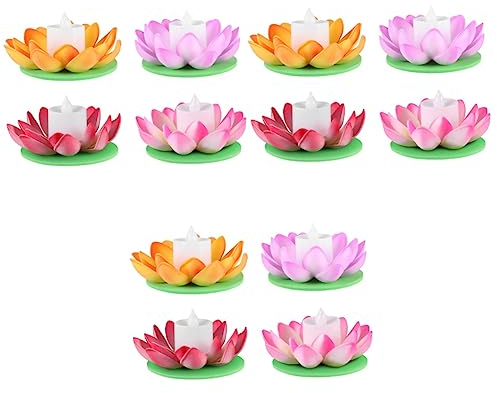 Uonlytech 12 STK Realistische Seerosenblätter Schwimmender Pool Schwimmende Seerose Lotus-led-leuchten Liliendekor Schwimmende Pooldekorationen Seerosenkerzen Leuchten Batterie Lotusteich