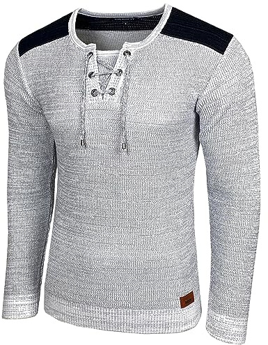 Baxboy herrtröja slim fit V-hals stickad tröja rund krage modern herr svart tröja långärmad finstickad tröja BB-52205, GRÅ, S