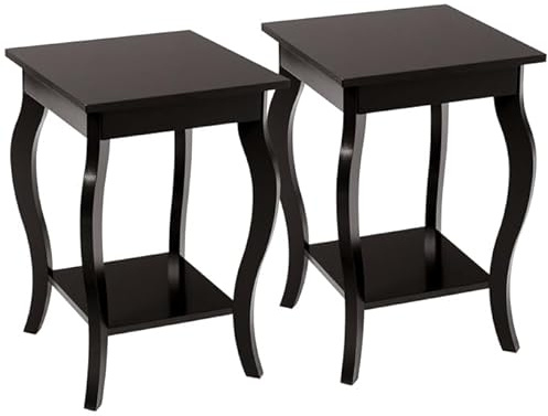 COSTWAY Mesita de Noche, Mesa Auxiliar de 2 Piezas, con Patas Curvadas Elegantes, Mesa Centro Abiertos de 2 Niveles, Mesillas de Noche Dormitorio para Salón,Entrada, 40x40x60cm (Marrón, 2 Piezas)