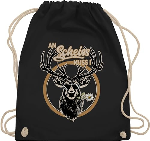 Turnbeutel Rucksack - Kompatibel mit Oktoberfest Tasche - An Scheiß muss i Hirsch Hirschgeweih - Unisize - Schwarz - trachtenrucksack bayrische trachtentaschen bayrisch oktoberfest-tasche bayern