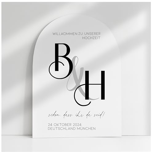 Willkommensschild Acrylglas | 5mm stark | Weiß Matt personalisiert - Made in Germany - Welcome Willkommen Schild für Hochzeit (45x30cm)