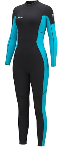 Hevto Wetsuit Women 3/2mm Neoprene Full Body Wet Suit in Cold Water for Surfing Swimming Diving (W1-Blue, 14)
