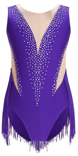 Freebily Ragazze Ginnastica Leotards Body Danza Classica Balletto Nappa Strass Body Ginnastica Artistica per Bambina Senza Maniche Ballet Leotard Bodysuit Dancewear Viola 5-6 anni