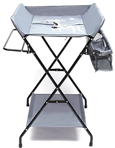 XUEMANSHOP Mobiler Wickeltisch, klappbare Wickelkommode, höhenverstellbare Wickelkommode mit Rollen und Stauraum, Sicherheitsgurt für Babys bis zu 12 Monaten (rutschfesten Füßen)