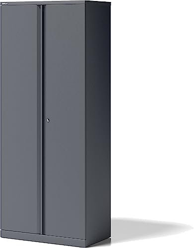 BISLEY Essentials Flügeltürenschrank abschließbar - Stahlschrank mit 3-Punkt-Schloss & Flügeltüren - Aktenschrank aus Metall mit 4 Fachböden für 5 Ordnerhöhen - Farbe: anthrazitgrau