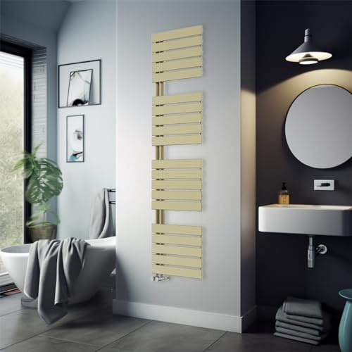 Warmehaus 1800x500mm Designer Heated Towel Rail Radiator Brushed Brass | Towel Radiator Warmer, Vertical Designer Bathroom Radiator, Central Heating, Wall Brackets, Mild Steel