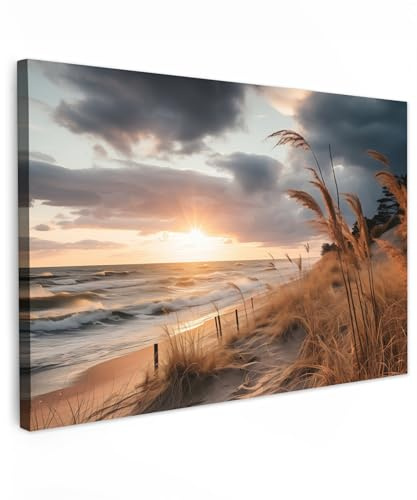 MuchoWow© Leinwand Groß XXL Deko Schlafzimmer Aesthetic Leinwandbilder | 120x80 cm - Wohnzimmer Gemälde Foto Geschenk Living Room Decoration Strand - Dünen - Meer - Sand - Strandhafer
